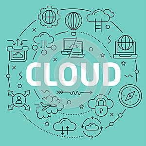 Green Line Flat Circle illustration cloud