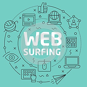Green Line Flat Circle illustration web surfing