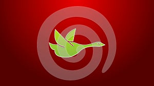 Green line Flying duck icon isolated on red background. 4K Video motion graphic animation