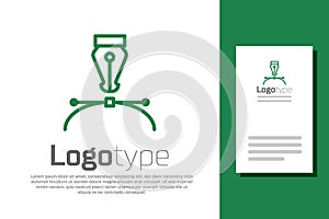 Green line Fountain pen nib icon isolated on white background. Pen tool sign. Logo design template element. Vector