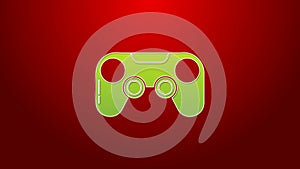 Green line Gamepad icon isolated on red background. Game controller. 4K Video motion graphic animation