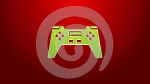 Green line Gamepad icon isolated on red background. Game controller. 4K Video motion graphic animation