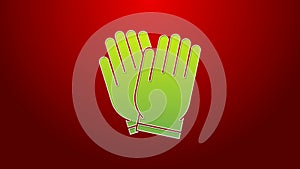 Green line Garden gloves icon isolated on red background. Rubber gauntlets sign. Farming hand protection, gloves safety