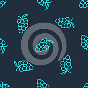 Green line Grape fruit icon isolated seamless pattern on blue background. Vector