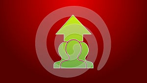 Green line Growth chart and progress in people crowd icon isolated on red background. Arrow finance up. Businessman of
