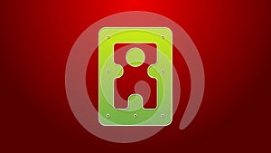 Green line Hard disk drive HDD icon isolated on red background. 4K Video motion graphic animation