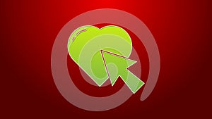 Green line Heart and cursor click icon isolated on red background. Online dating. Click on like button. International