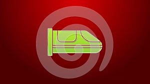 Green line High-speed train icon isolated on red background. Railroad travel and railway tourism. Subway or metro