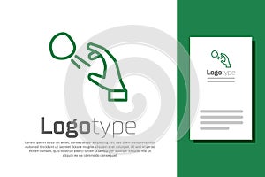 Green line Hooligan shooting small stones icon isolated on white background. Demonstrator. Logo design template element photo