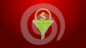 Green line Lead management icon isolated on red background. Funnel with money. Target client business concept. 4K Video