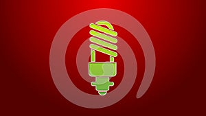 Green line LED light bulb icon isolated on red background. Economical LED illuminated lightbulb. Save energy lamp. 4K