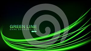 Green line of light on dark background, Vector Illustration