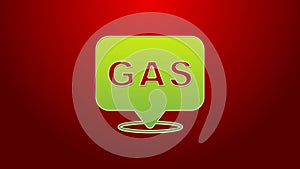 Green line Location and petrol or gas station icon isolated on red background. Car fuel symbol. Gasoline pump. 4K Video