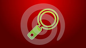 Green line Magnifying glass icon isolated on red background. Search, focus, zoom, business symbol. 4K Video motion