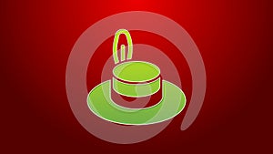 Green line Man hat with ribbon icon isolated on red background. 4K Video motion graphic animation