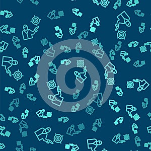 Green line Marketing target strategy concept icon isolated seamless pattern on blue background. Aim with people sign