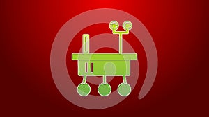 Green line Mars rover icon isolated on red background. Space rover. Moonwalker sign. Apparatus for studying planets