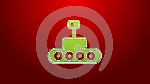 Green line Mars rover icon isolated on red background. Space rover. Moonwalker sign. Apparatus for studying planets