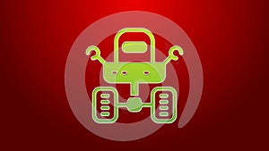 Green line Mars rover icon isolated on red background. Space rover. Moonwalker sign. Apparatus for studying planets