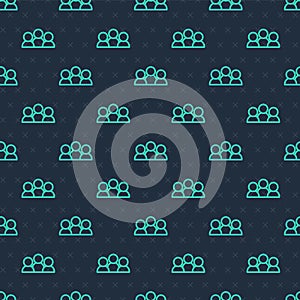 Green line Meeting icon isolated seamless pattern on blue background. Business team meeting, discussion concept