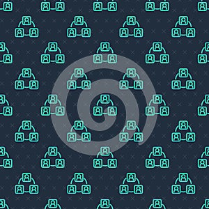 Green line Meeting icon isolated seamless pattern on blue background. Business team meeting, discussion concept