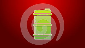 Green line Metal beer keg icon isolated on red background. 4K Video motion graphic animation