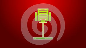 Green line Music stand icon isolated on red background. Musical equipment. 4K Video motion graphic animation