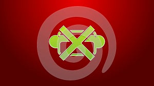 Green line No junk food icon isolated on red background. Prohibited hot dog. No Fast food sign. 4K Video motion graphic
