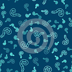 Green line Octopus of tentacle icon isolated seamless pattern on blue background. Vector