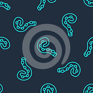 Green line Octopus of tentacle icon isolated seamless pattern on blue background. Vector