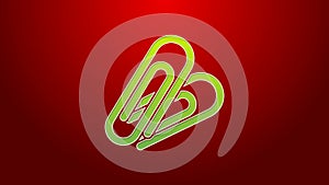 Green line Paper clip icon isolated on red background. 4K Video motion graphic animation