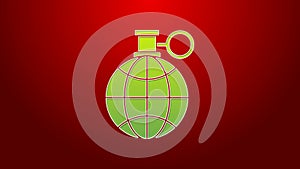 Green line Planet earth and a recycling icon isolated on red background. Environmental concept. 4K Video motion graphic