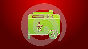 Green line Portable power electric generator icon isolated on red background. Industrial and home immovable power