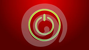 Green line Power button icon isolated on red background. Start sign. 4K Video motion graphic animation