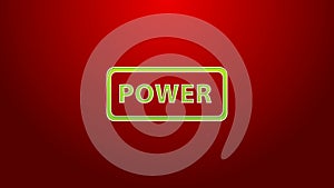 Green line Power button icon isolated on red background. Start sign. 4K Video motion graphic animation