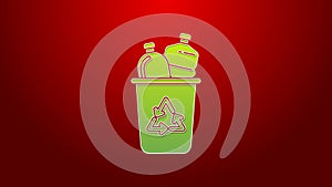 Green line Recycle bin with recycle symbol icon isolated on red background. Trash can icon. Garbage bin sign. Recycle