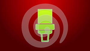 Green line Safety belt icon isolated on red background. Seat belt. 4K Video motion graphic animation