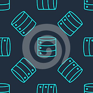 Green line Server, Data, Web Hosting icon isolated seamless pattern on blue background. Vector