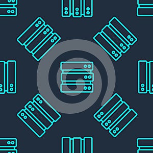 Green line Server, Data, Web Hosting icon isolated seamless pattern on blue background. Vector