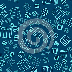 Green line Server, Data, Web Hosting icon isolated seamless pattern on blue background. Vector
