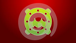 Green line Ship porthole with rivets and seascape outside icon isolated on red background. 4K Video motion graphic