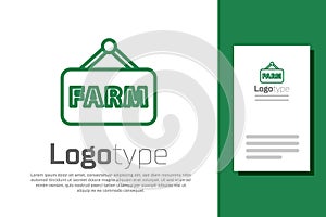 Green line Signboard with text Farm icon isolated on white background. Logo design template element. Vector