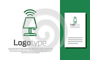 Green line Smart table lamp system icon isolated on white background. Internet of things concept with wireless