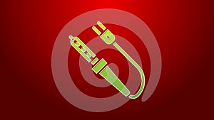 Green line Soldering iron icon isolated on red background. 4K Video motion graphic animation