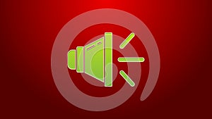 Green line Speaker volume, audio voice sound symbol, media music icon isolated on red background. 4K Video motion