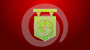 Green line Street signboard with four leaf clover icon isolated on red background. Suitable for advertisements bar, cafe