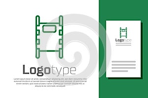 Green line Stretcher icon isolated on white background. Patient hospital medical stretcher. Logo design template element