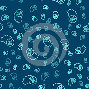 Green line Support operator in touch icon isolated seamless pattern on blue background. Concept for call center, client