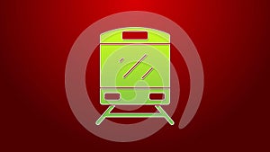 Green line Train icon isolated on red background. Public transportation symbol. Subway train transport. Metro