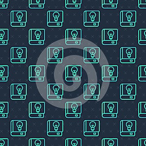 Green line User manual icon isolated seamless pattern on blue background. User guide book. Instruction sign. Read before